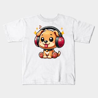 Dog with headphone animation Kids T-Shirt